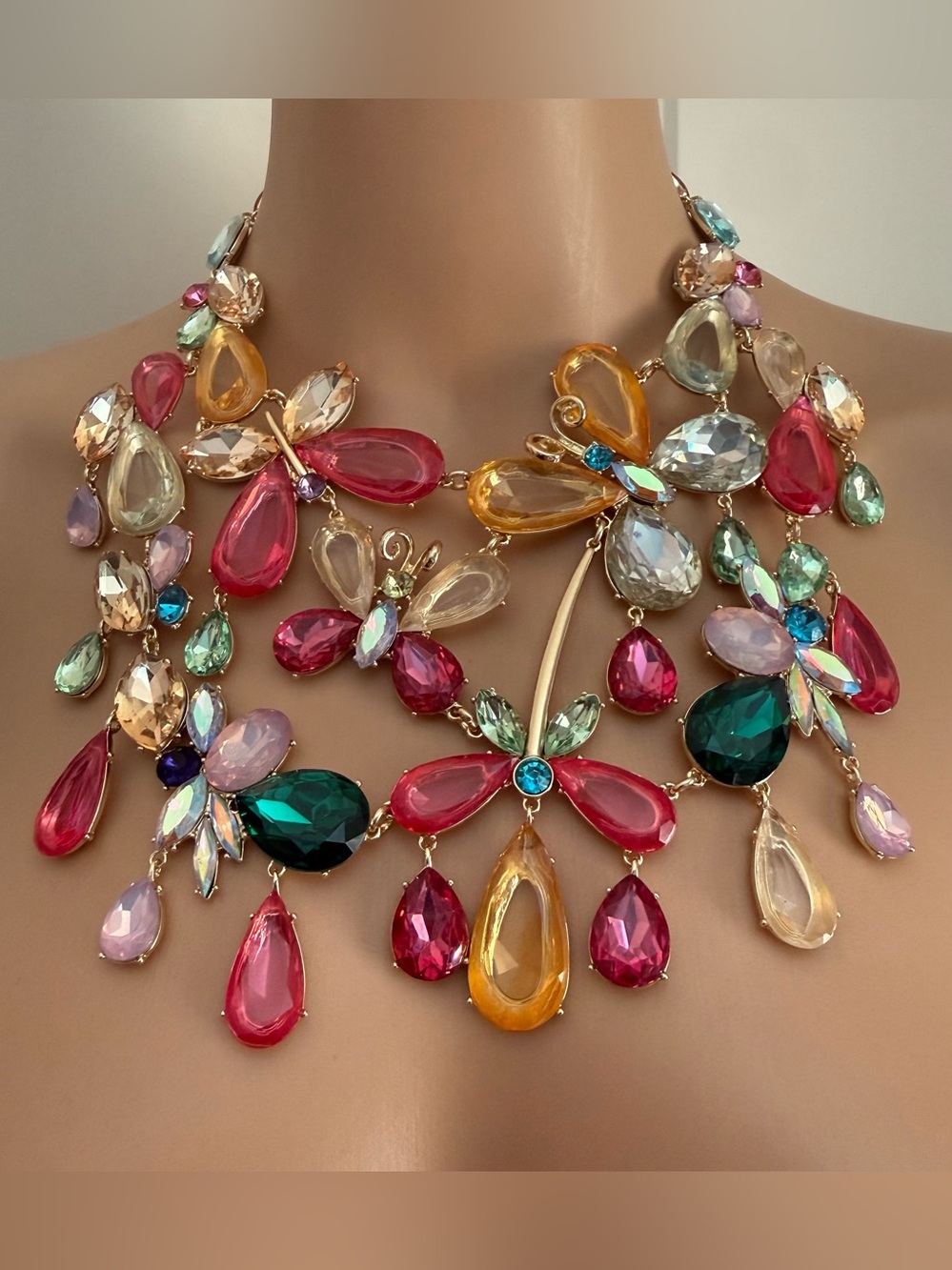New Piper.k Colorful Multi-Gem Statement Necklace